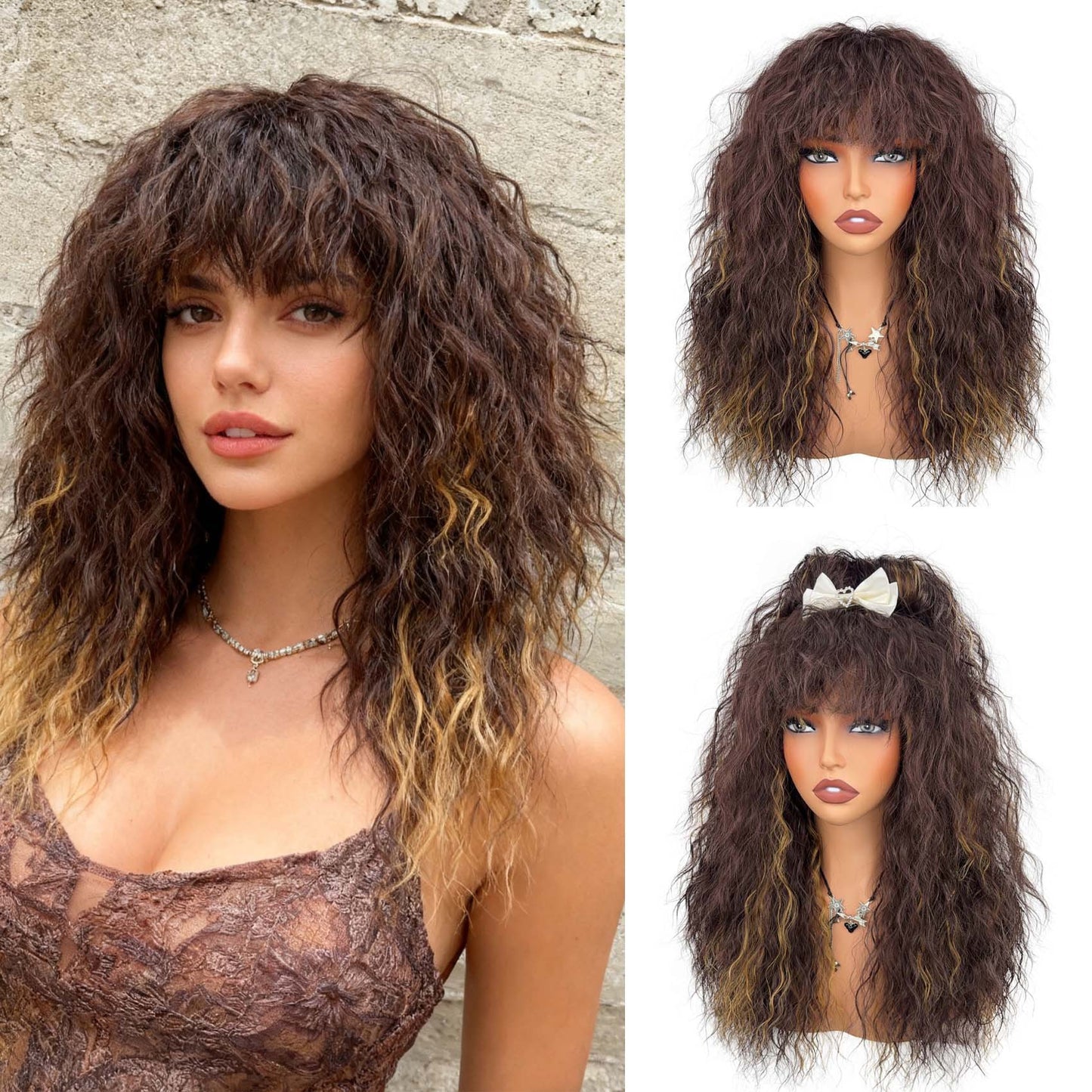 African Natural Small Bangs Chemical Fiber Wig Long Curls