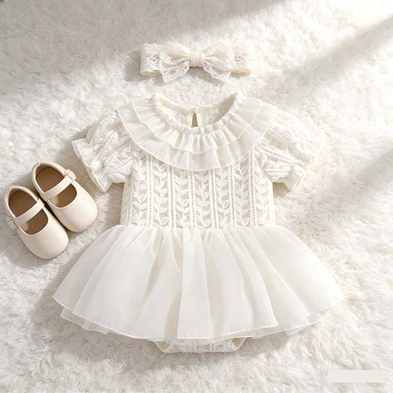 Head Summer Bloomer With Skirt White Willow Leaf Lace Princess Children's Dress