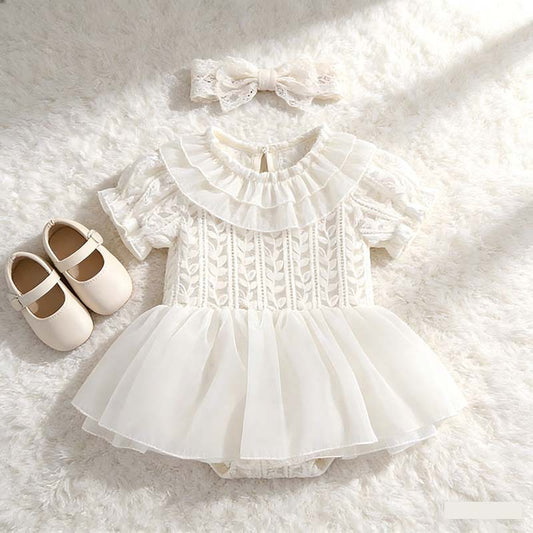 Head Summer Bloomer With Skirt White Willow Leaf Lace Princess Children's Dress