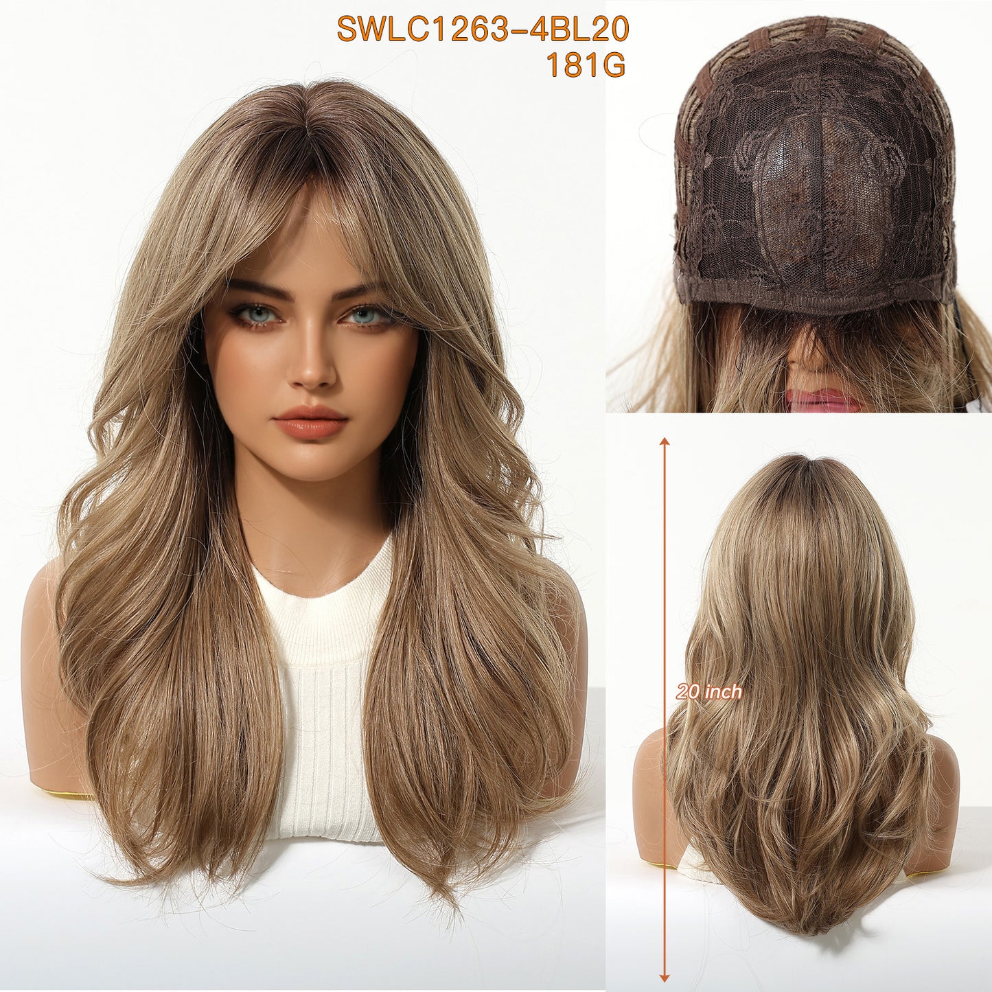 Women's Head Cover Bangs Light Brown Curly Hair Black Multicolor Mechanism Wig Long Curls
