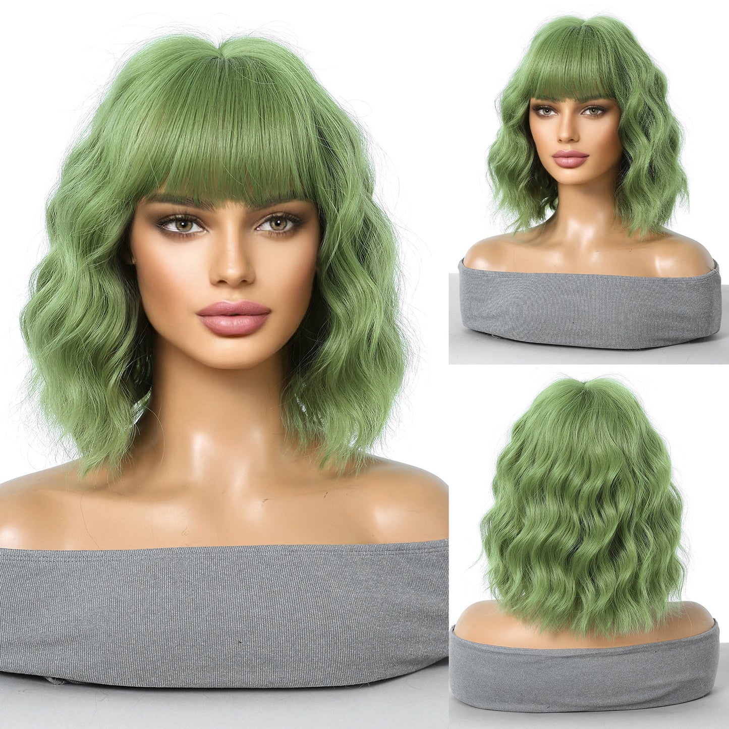 Female Natural Straight Bangs Realistic Golden Wig Short Curly Hair