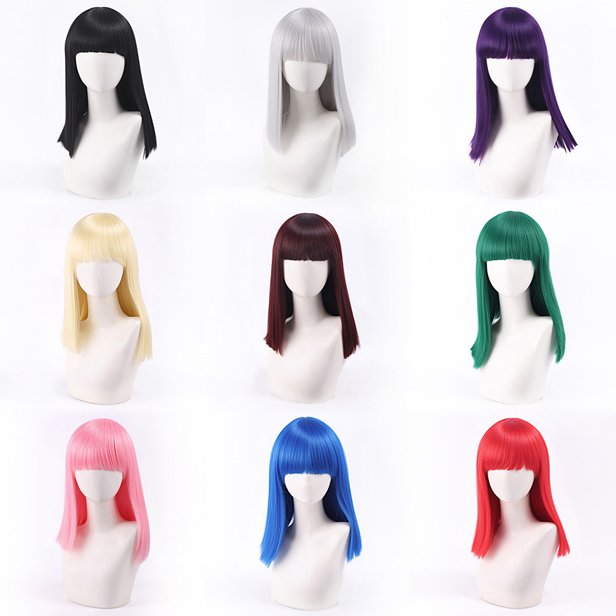 Green Gray Beige Black Red Pink Bangs Anime Nightclub Female Cos Wig