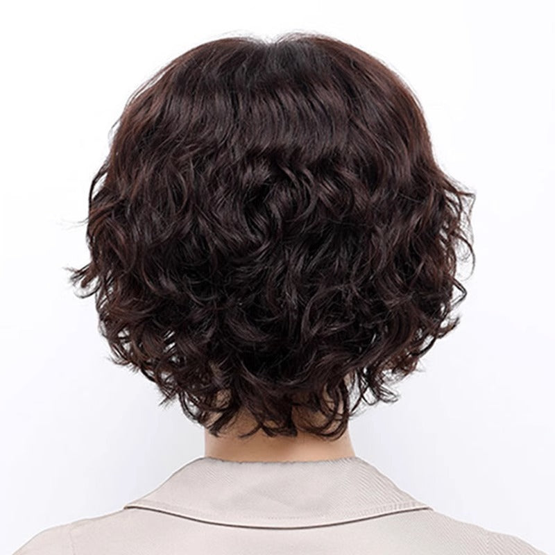 Short Full Top Curly Fashion Mom Sheath Real Hair Wig