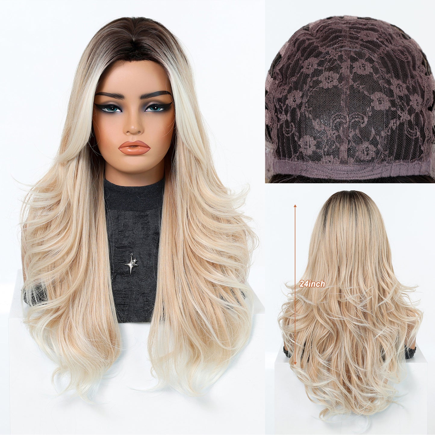 Cover Grandma Gray White Wavy Curly Hair Dress Wig Long Curls