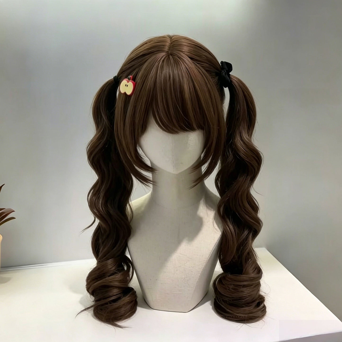 Tea Linen Little Rose Double Ponytail Curly Sweet Daily Style Wig Long Curls
