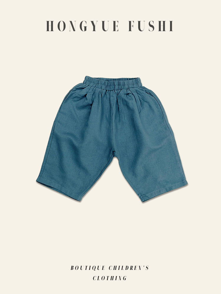 Children's Linen Middle Cropped Summer Korean Style Boys Baggy High Children's Pants