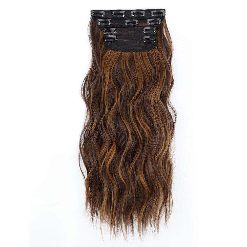 Long Curly Hair Set Hairpiece Clip Big Wave Wig
