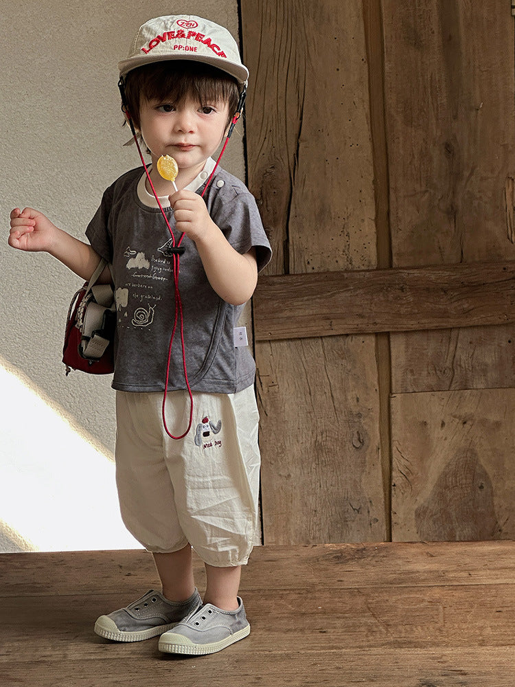 Summer Short Sleeve Breathable Year Old Boy Loose Cropped Pants Children's T-shirt