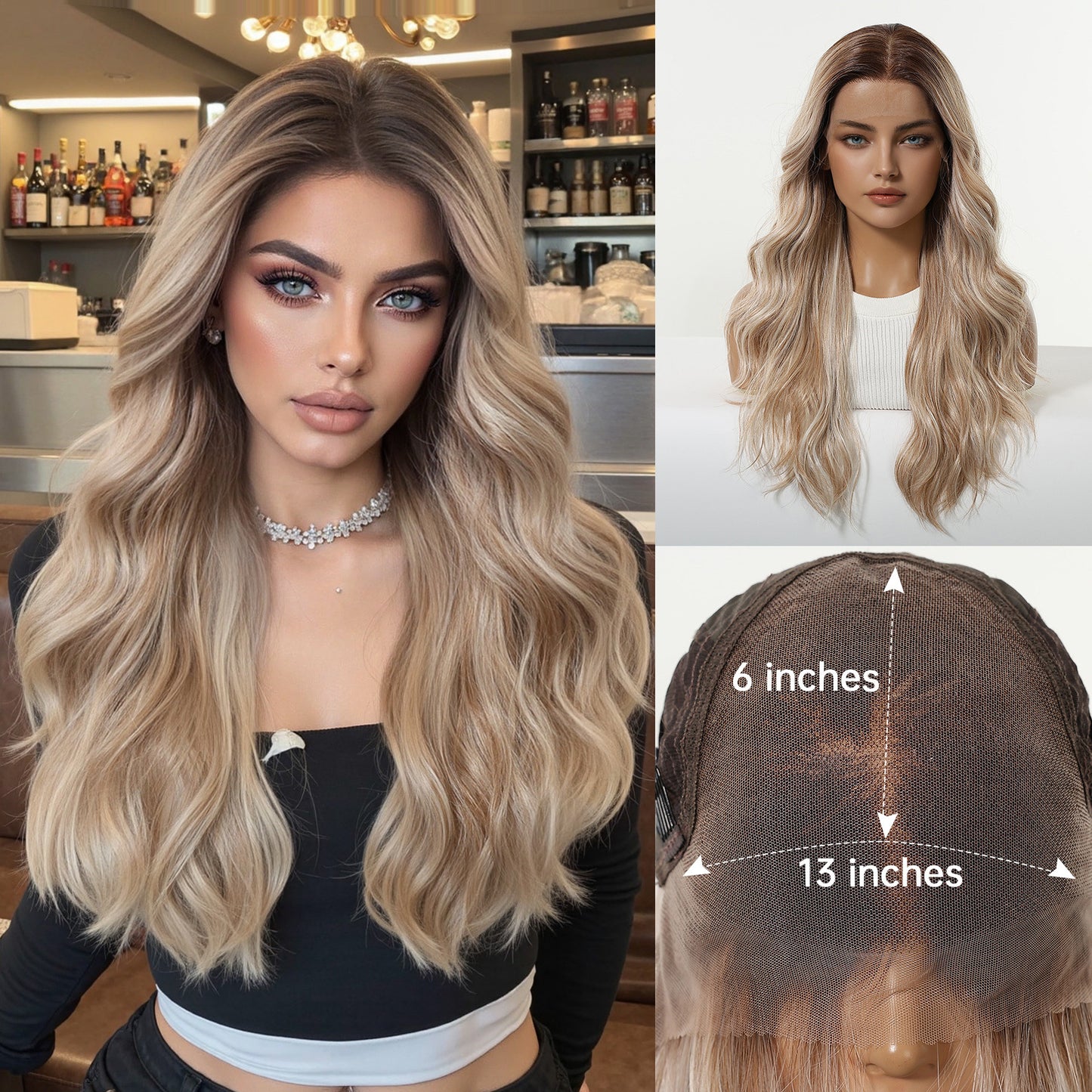 Area Lace Female Light Brown Dyed Curly Hair Wig Long Curls