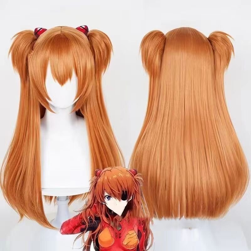 Neon Genesis Evangelion Orange Double Ponytail Jaws Cos Wig