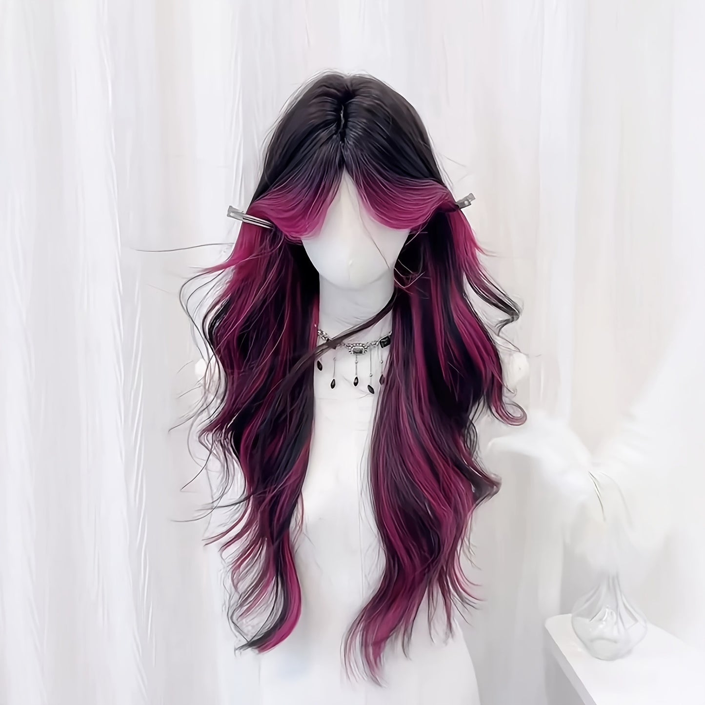 Bangs Dyed Mid-length Curly Hair Temperament Unique Simulation Scalp Full Wig Long Curls