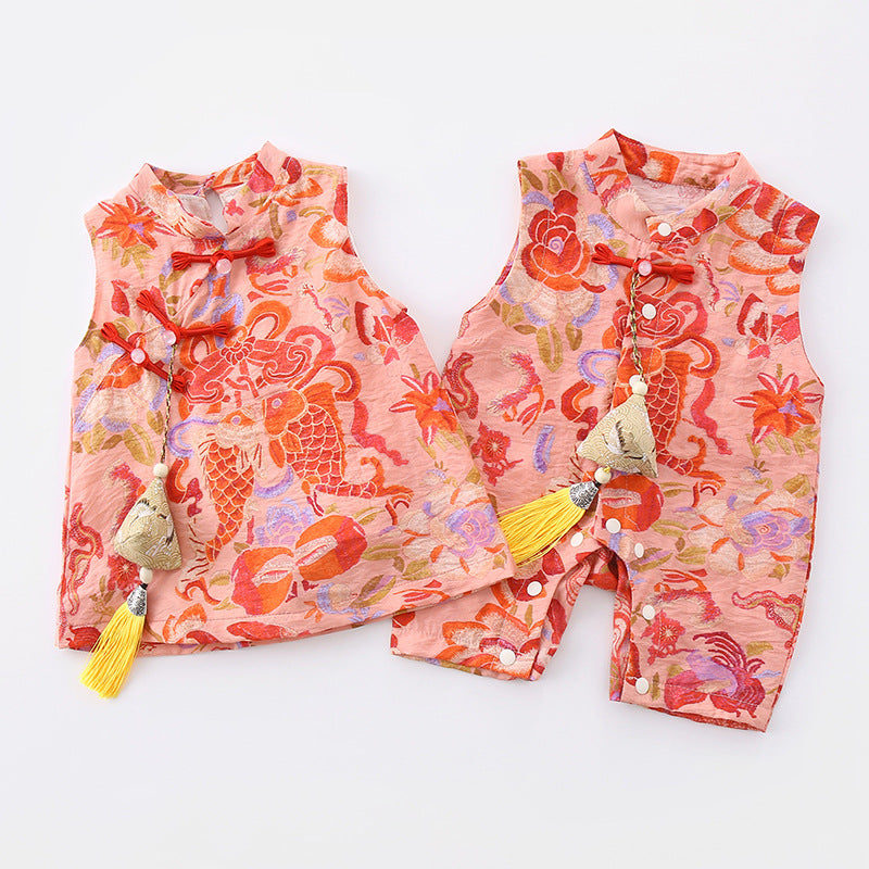 Summer Clothes Brother Sister Sleeveless Cheongsam Jumpsuit, Climbing Suit