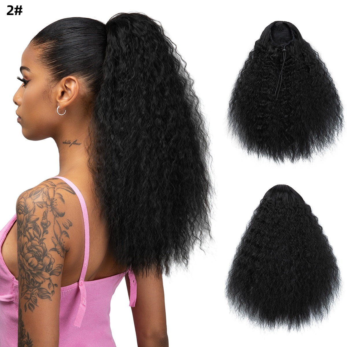Corn Stigma Chemical Fiber Long Straight Hair Black Wig Ponytail