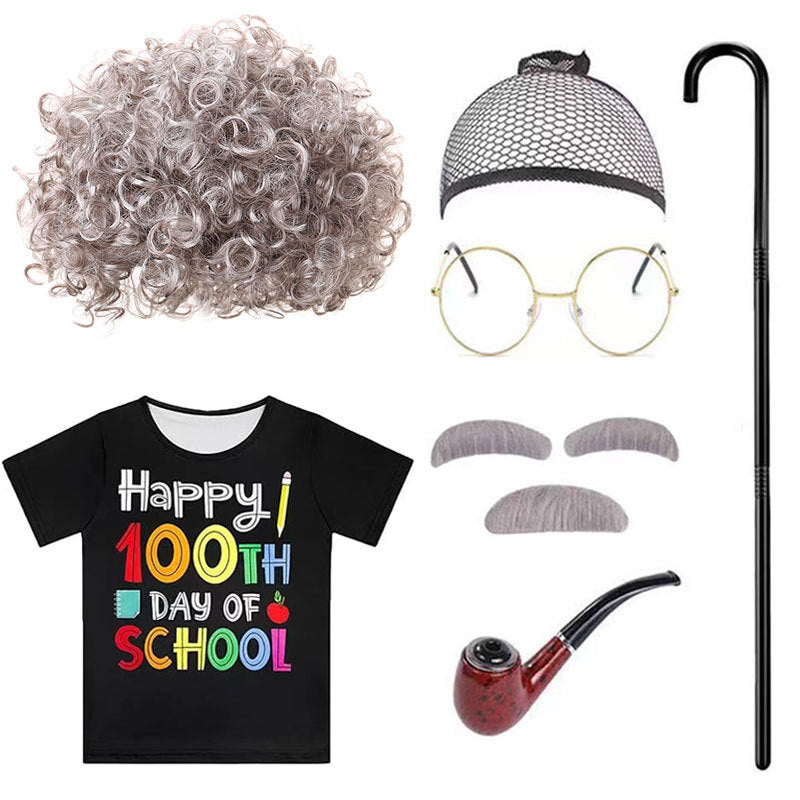 Cool Graceful Grandpa School Clothing Set Cos Wig