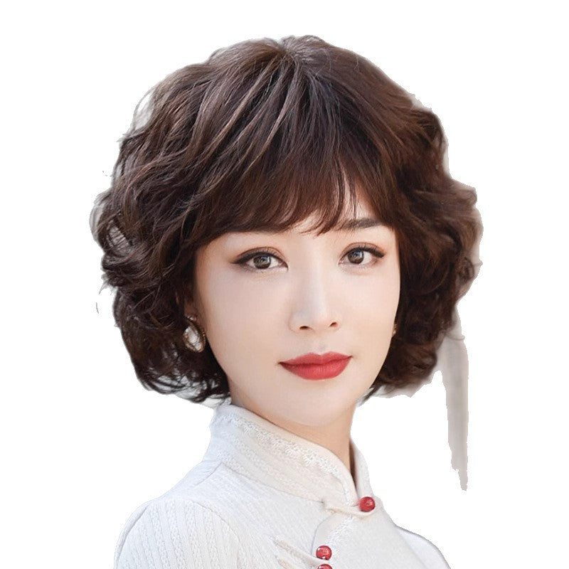 Mother Romantic Pear Flower Hot Fluffy Breathable Full Top Real Hair Wig
