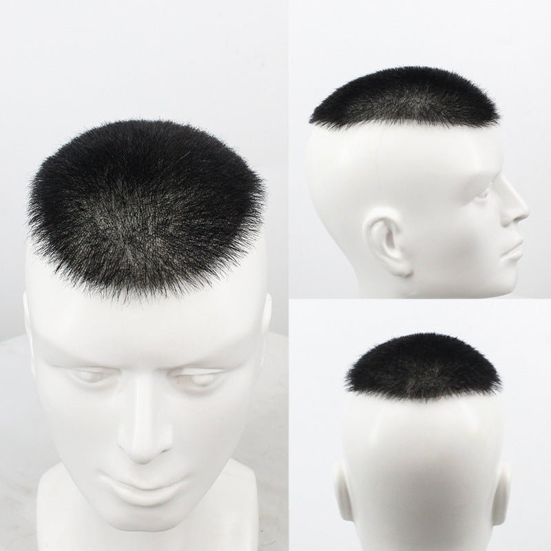 Men's Bald Biological Scalp Set Hairstyle Short Inch Male Real Hair Wig