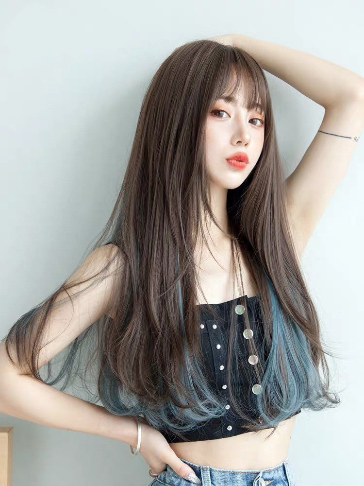 Hair Temperament Highlight Straight Hanging Ear Dyeing Natural Realistic Rinka Wig Long Curls