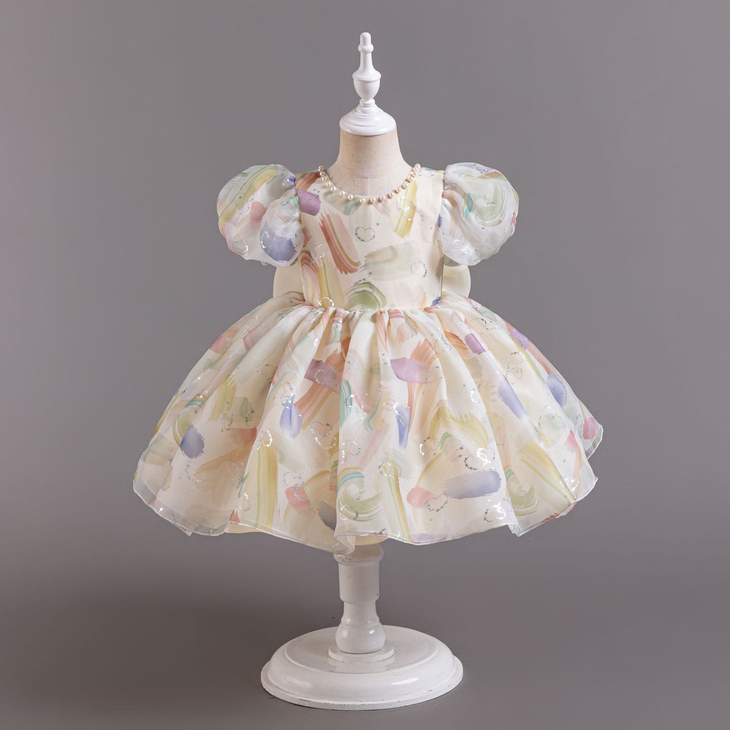 Children's Summer Bubble Sleeve Princess Floral Mesh Children's Dress
