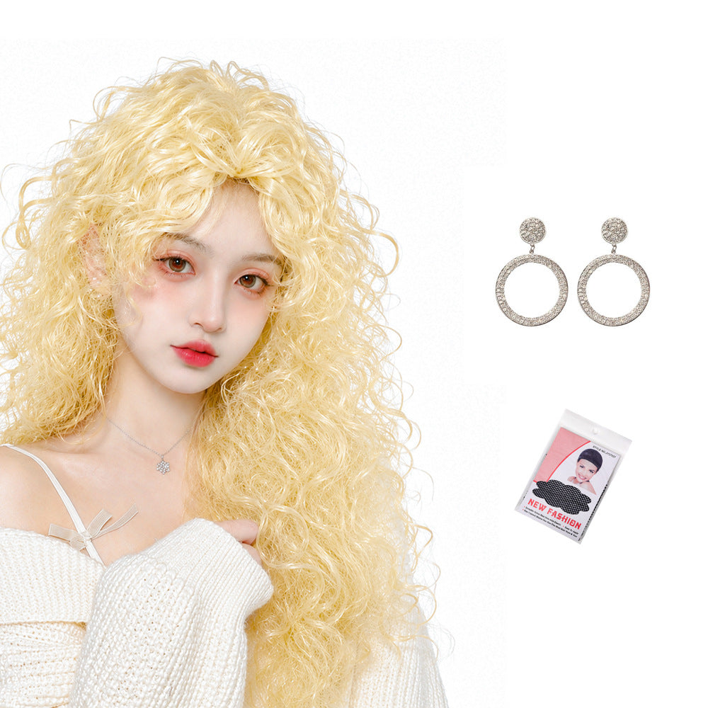 Women's Rock Wind Long Curly Hair Head Cover Cos Wig