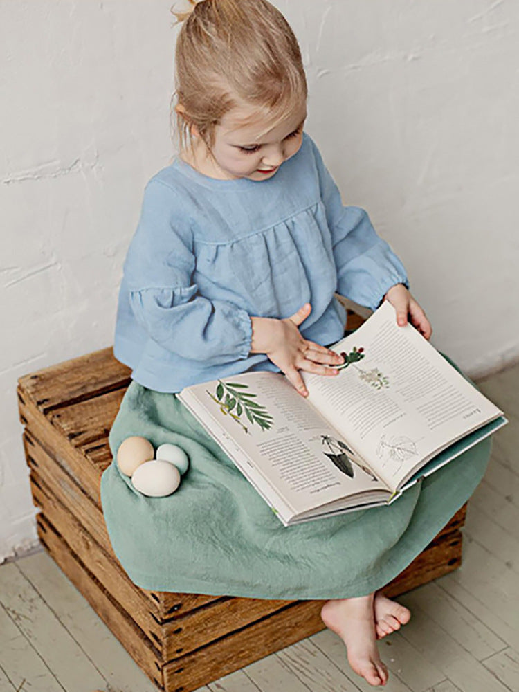 Comfortable Cotton Linen Blouse Mori Style Bow Bandage Long-sleeved Children's T-shirt