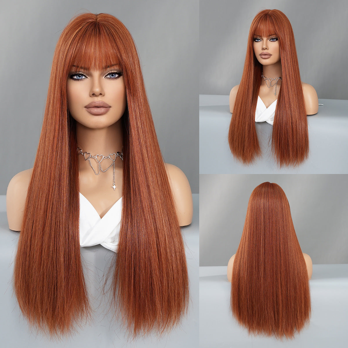 Women's Linen Brown Highlight Hair Fashion Chemical Long Straight Wig