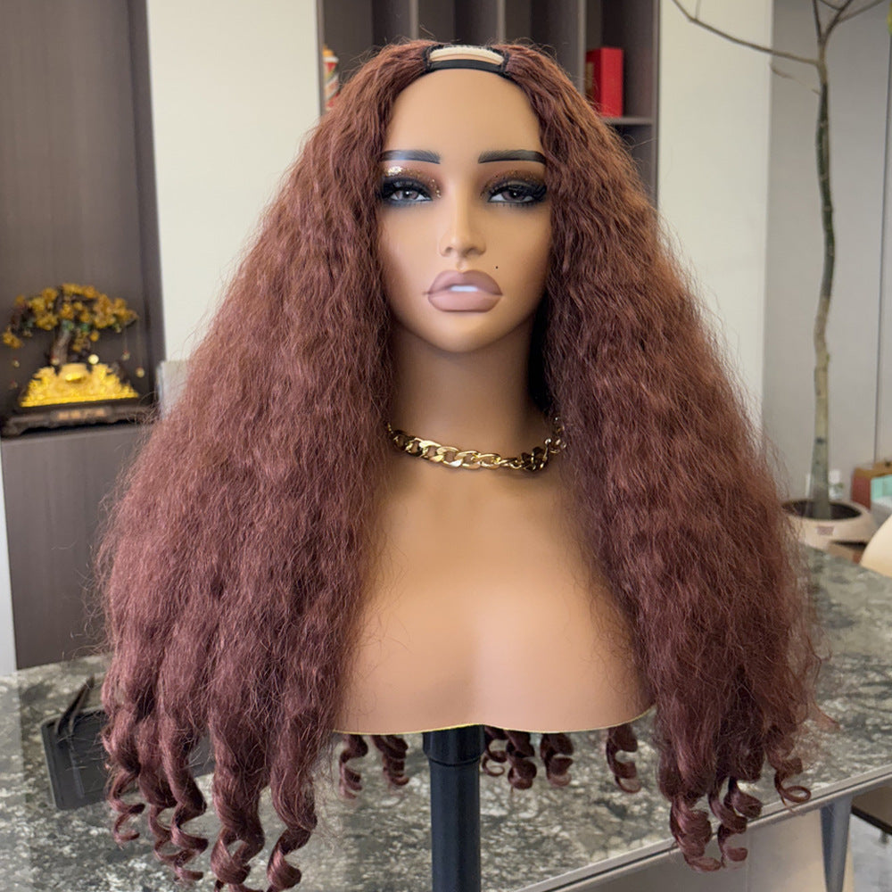 African Straight Hair Tail Curly Chemical Fiber V-shaped Top Wig Long Curls