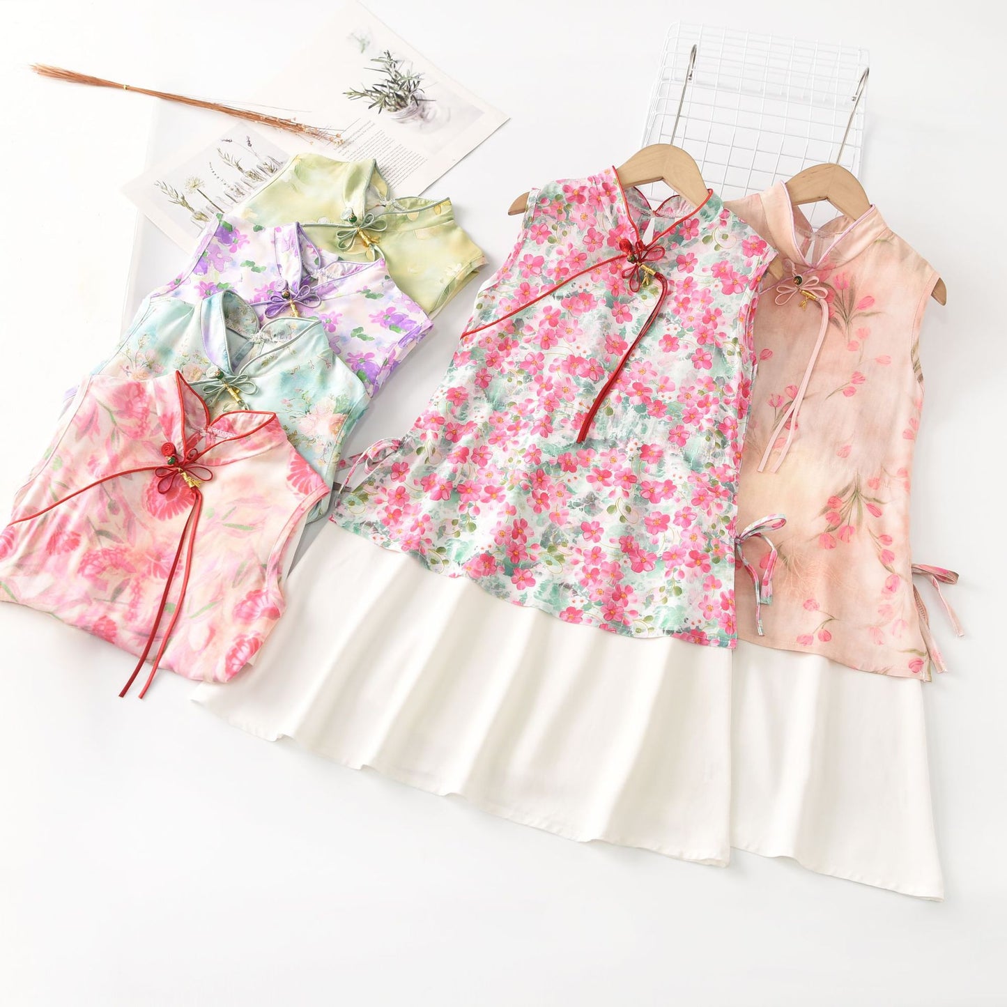 Children's Cotton Silk Short-sleeved Summer Thin Chinese Style Cheongsam Children's Dress