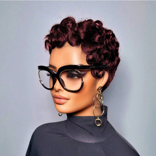 Women's African Roll Synthetic Wigs Rose Net Wig Short Curly Hair