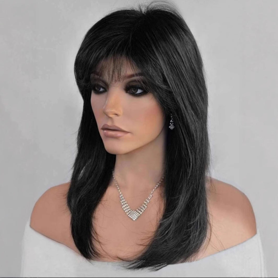 Women's Rinka Haircut Air Bangs Brown Wine Long Straight Wig