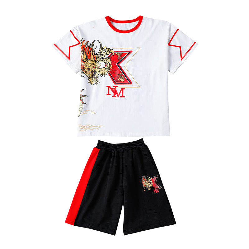 National Fashion Funky Casual Out Sports Korean Style T-shirt Two-piece Children's Suit