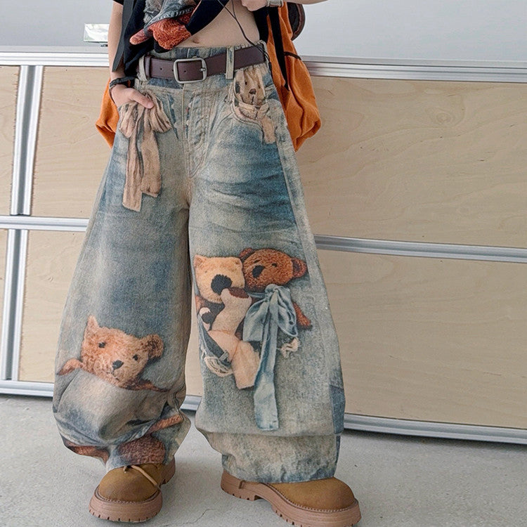 Children's Jeans Fashionable Korean Style Medium Big American Bear Children's Pants