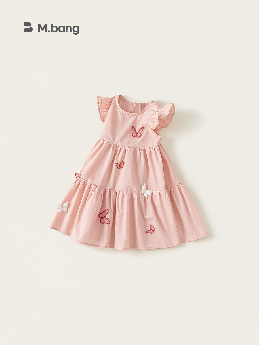 Children's Clothing Flying Sleeve Pink Butterfly Little Princess Skirt Children's Dress