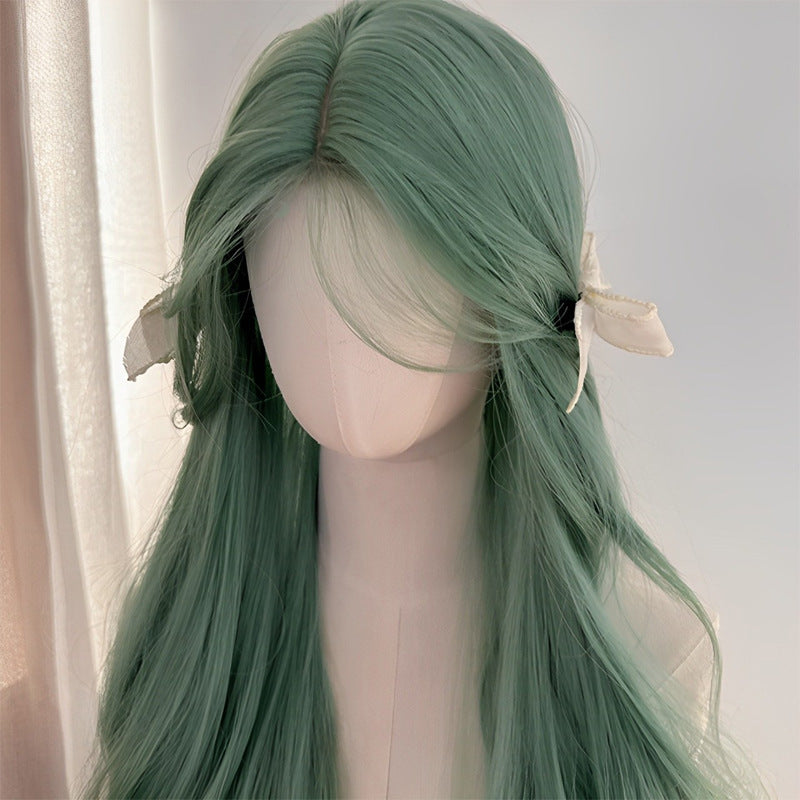 Cover Female Mint Green Chemical Fiber Wavy Curly Hair Natural Wig Long Curls