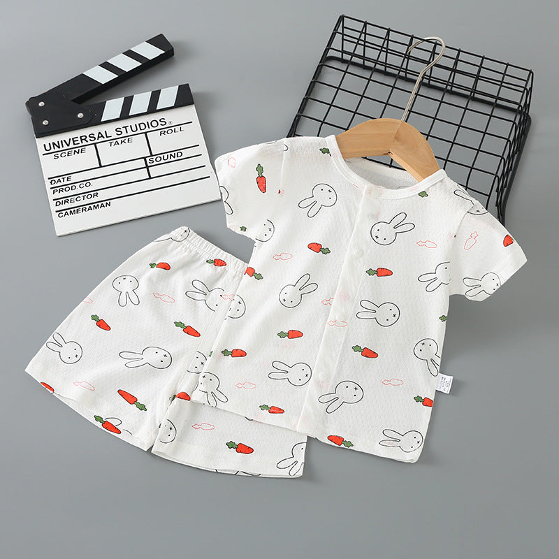 Summer Born Clothes Purified Cotton Thin Short Sleeve Two-piece Work Children's Suit