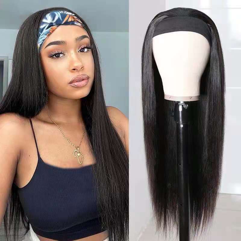 Turban Fashion Curly Hair Band Synthetic Long Straight Wig