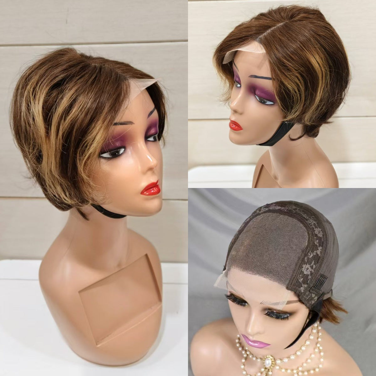 Fashion Slouchy Lace Pixie Cut Human Real Hair Wig