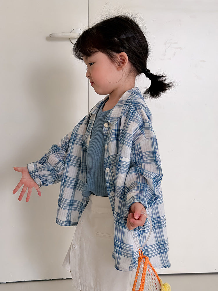 Children's Clothing Summer Korean Style Boys Thin Plaid Sun Protection Children's Shirt