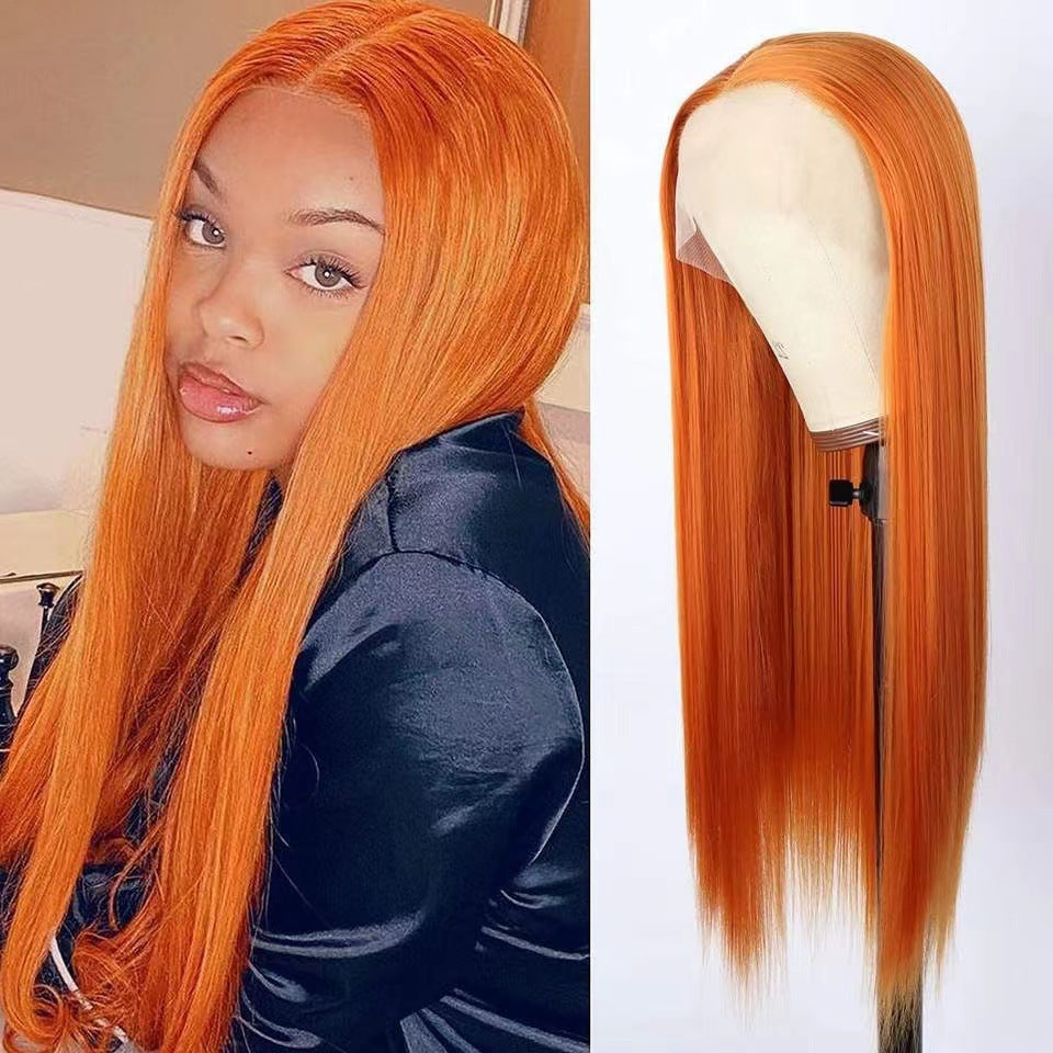 Fashion Mid-length Front Lace Orange Hair Synthetic Long Straight Wig
