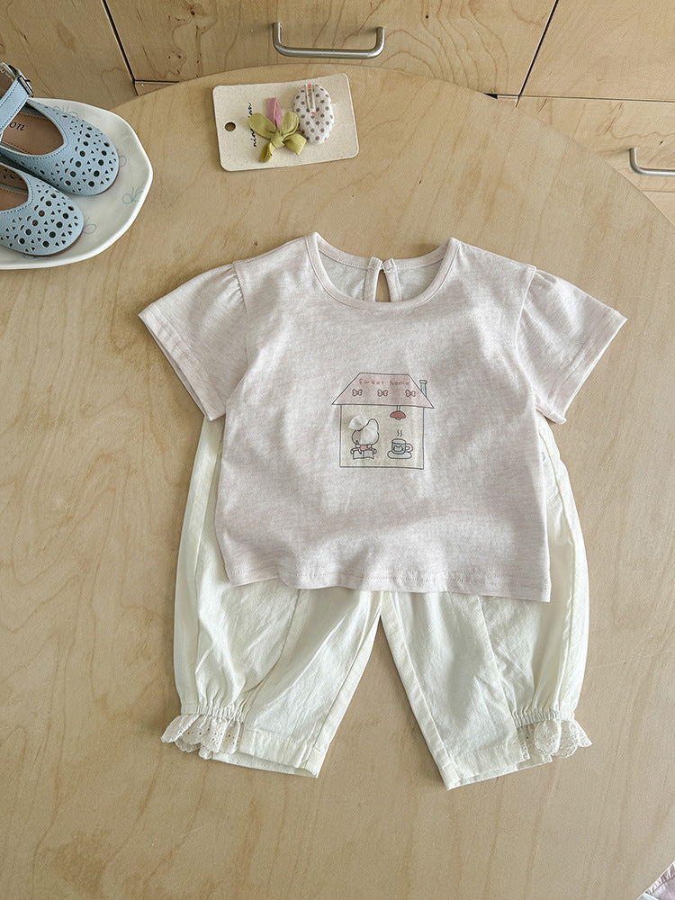 Cotton Thin Summer Cartoon Printed Short-sleeved Infant Outdoor Children's T-shirt