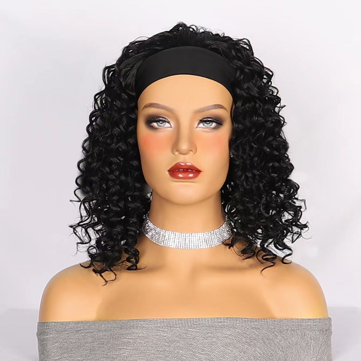Women's Ice Silk Head Cloth Band African Small Wig Short Curly Hair