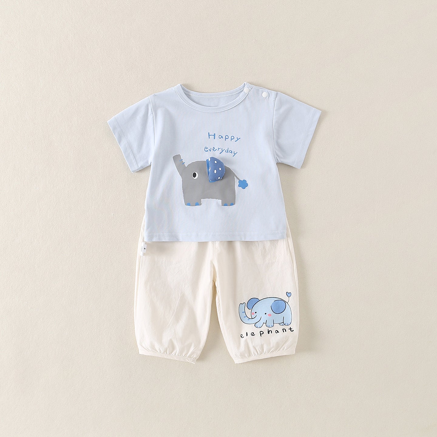 Children's Cotton Boy Cute Elephant Short Sleeve Breathable Outer Wear Two-piece Children's Suit