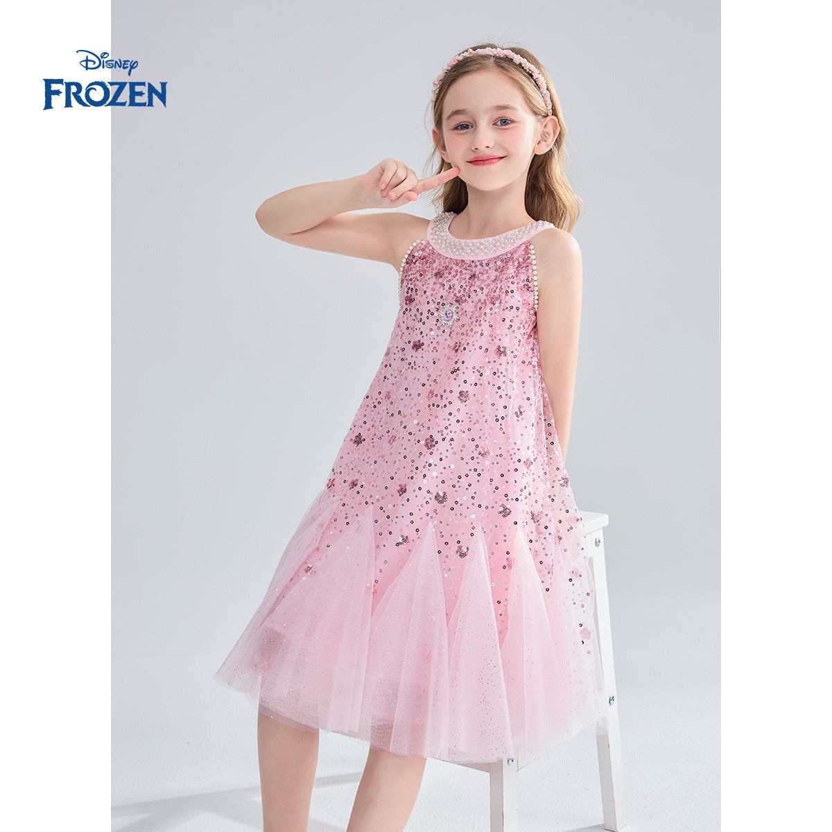 Children's Disney Clothing Princess Elsa Summer Sleeveless Tulle Skirt Middle Big Children's Dress