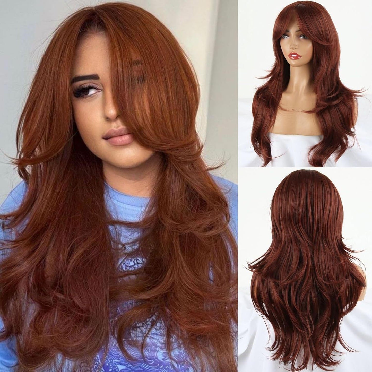 Women's Black Curly Hair Bangs Big Wave Head Wig Long Curls