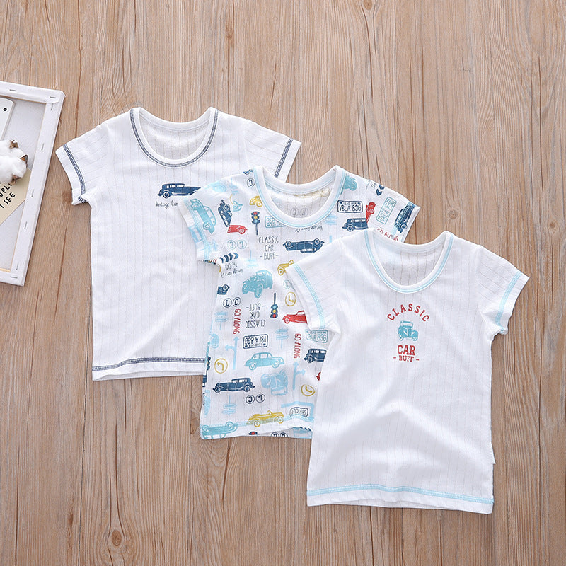 Distribution Jacquard Knit Breathable Bottoming Home Boys Vest Short Sleeve Children's T-shirt