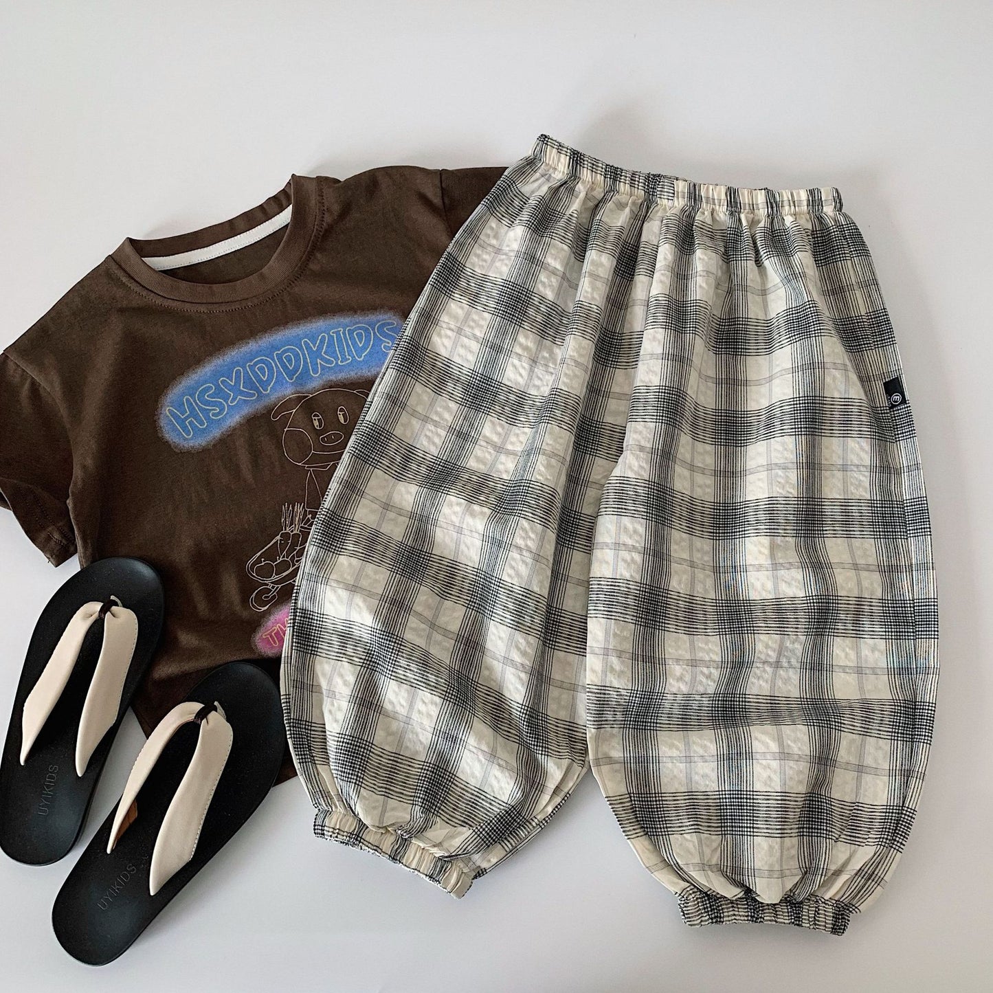 Children's Boy's Summer Korean Style Loose Thin Plaid Trousers Boy Children's Pants