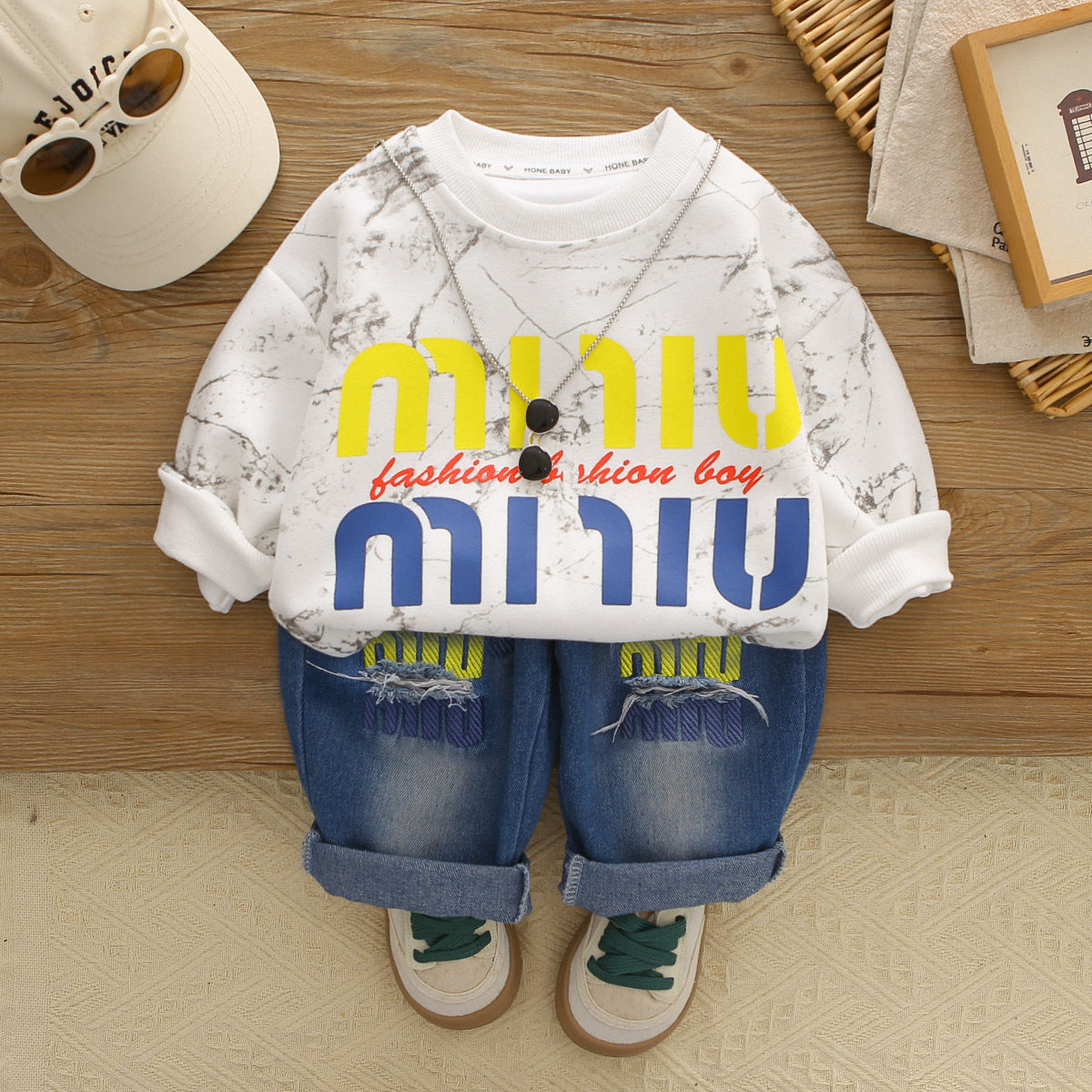 Children's Clothes Fashionable Embroidery Bag Coat Autumn Leisure Sports Children's Suit
