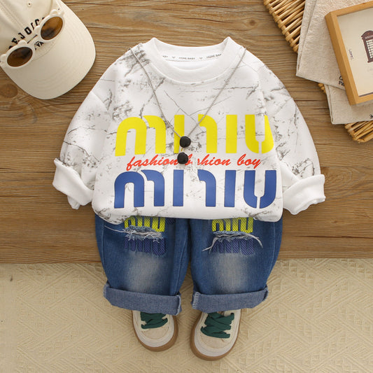 Children's Clothes Fashionable Embroidery Bag Coat Autumn Leisure Sports Children's Suit
