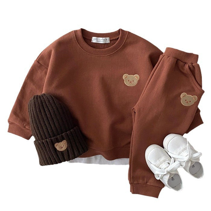 Children's Clothing Fashion Bear Round Neck Sweater Sports Pants Cute Casual Children's Suit