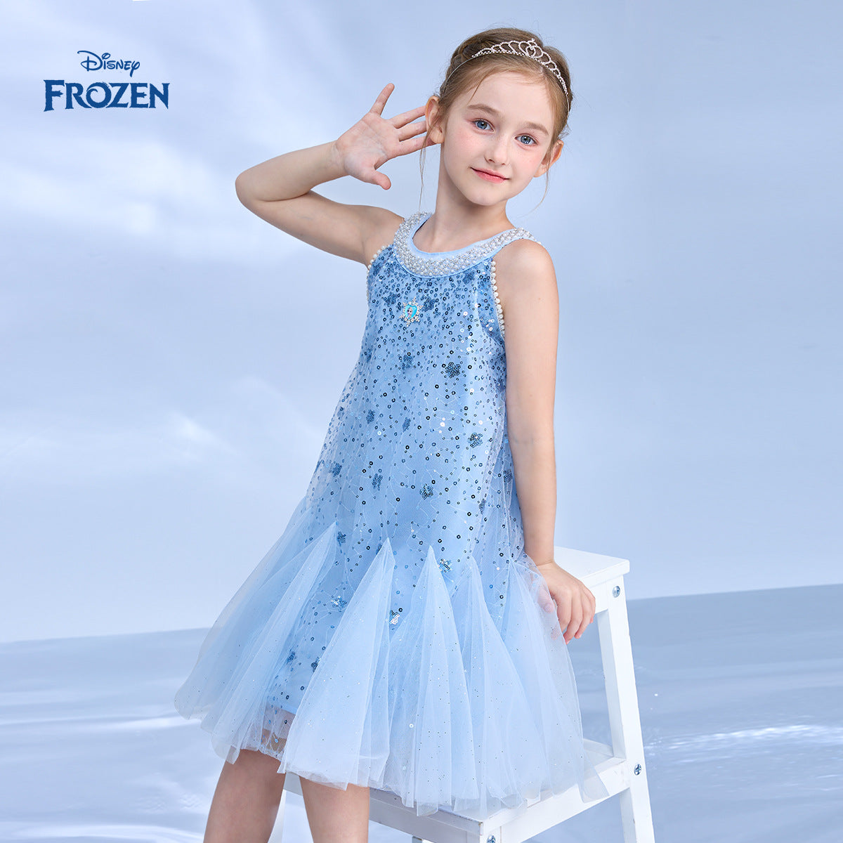 Children's Disney Clothing Princess Elsa Summer Sleeveless Tulle Skirt Middle Big Children's Dress