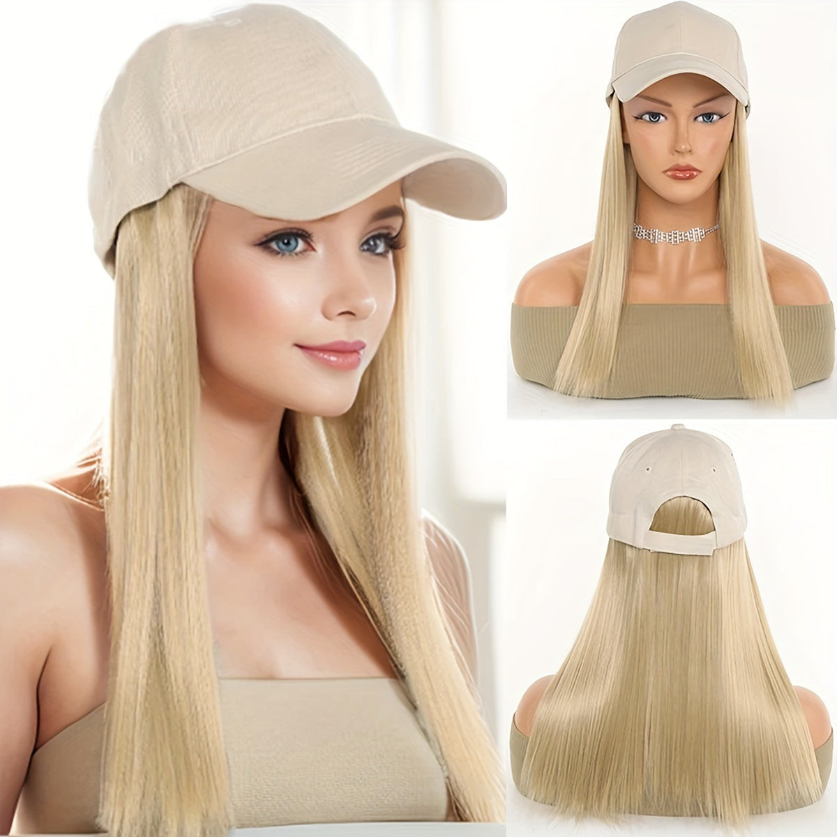 One Female Hair Fashion Peaked Cap Long Straight Wig